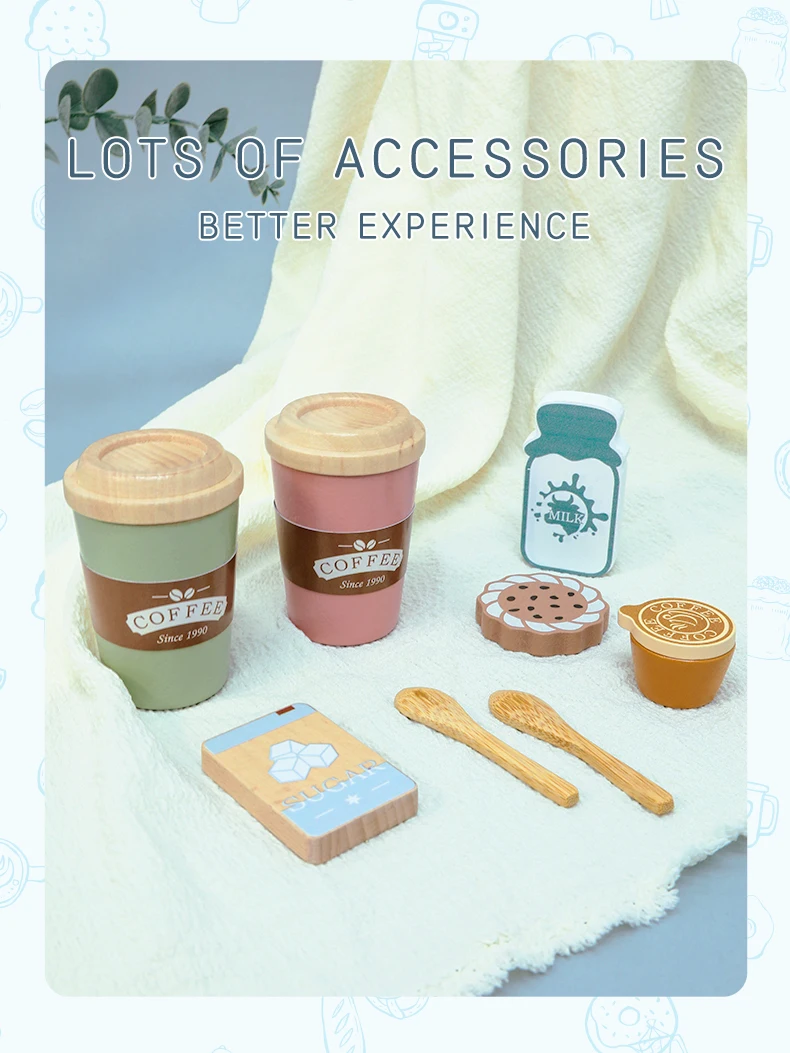 Kids Wooden Coffee Toy Set Toddler Pretend Play Kitchen Accessories Gift for Children House Play Early Educational Toys for Kids - Image 13