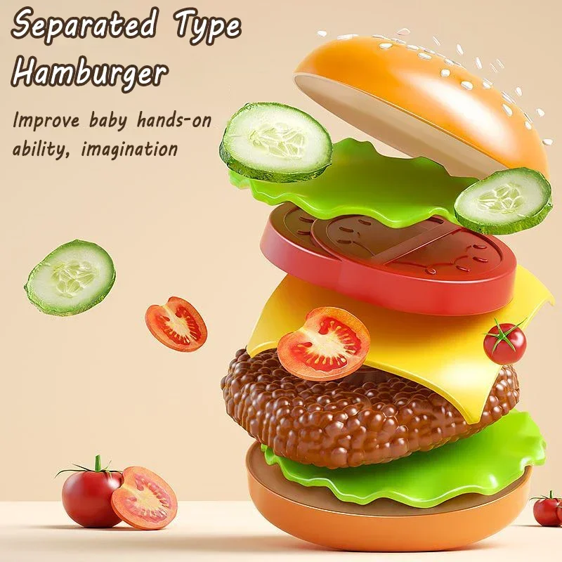 Kid Kitchen Toy Set Simulation Make Hamburger Pizza Fries Pretend Play Food Cooking Cutting Game Montessori Interactive Toy Gift - Image 4