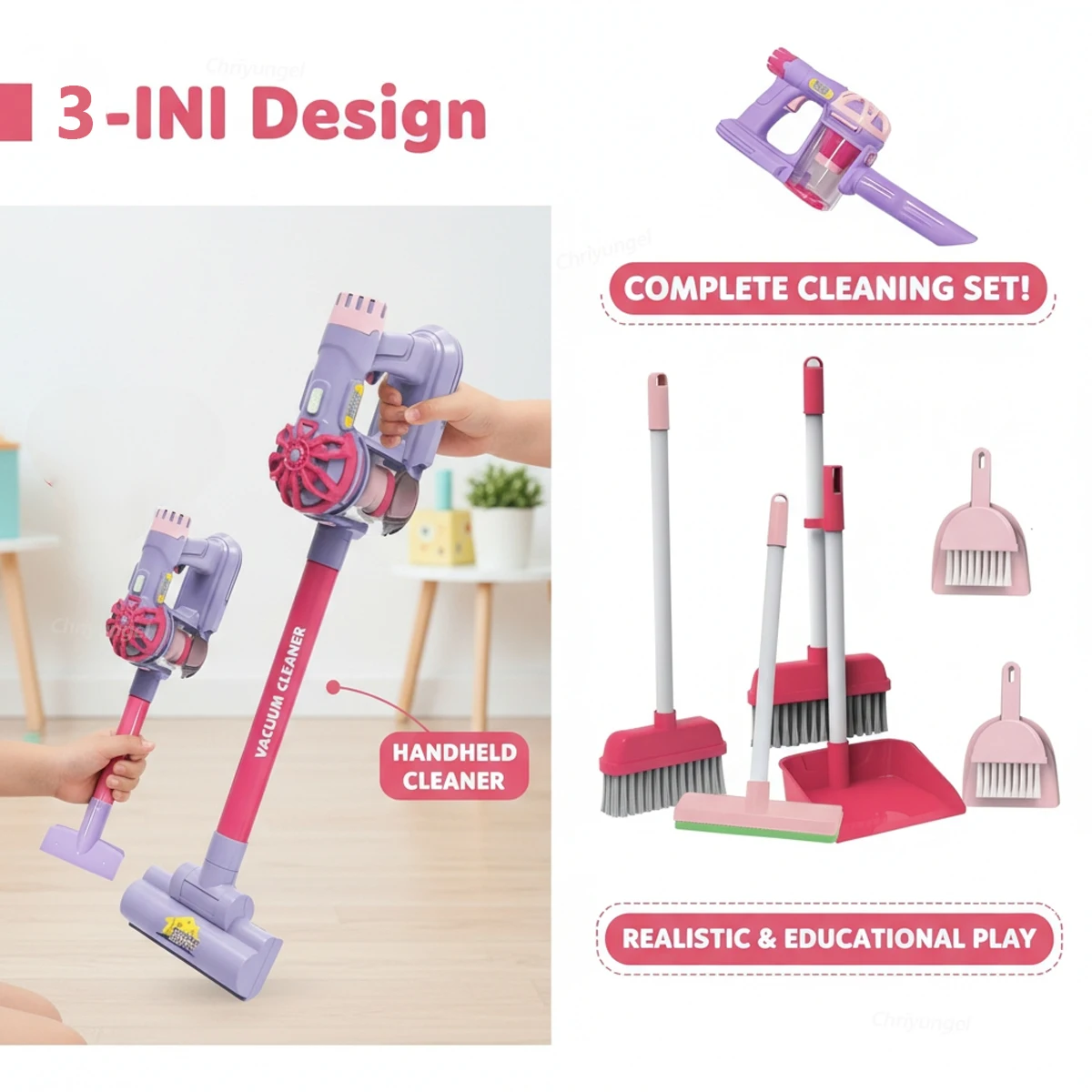 Kids Vacuum Cleaner Toy Electric Realistic Pretend Play Housekeeping Cleaning Set Educational Gift for Toddlers Boys Girls - Image 2