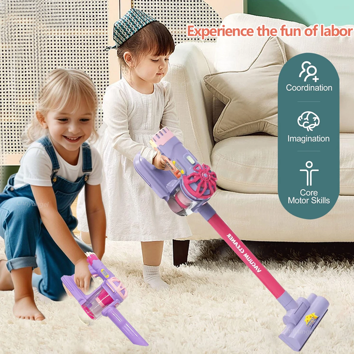 Kids Vacuum Cleaner Toy Electric Realistic Pretend Play Housekeeping Cleaning Set Educational Gift for Toddlers Boys Girls - Image 18