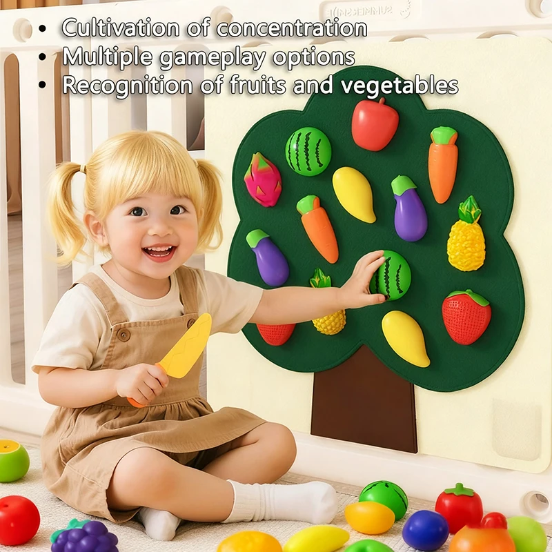 Baby Felt Board Play Food Toys Wall Sticker Fruits Vegetables Pretend Play Kitchen Games Fine Motor Skills Early Educational Toy - Image 3