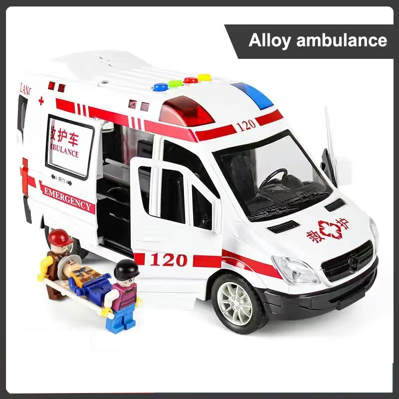 1:24 Alloy Ambulance Model Simulation Pull-back Sound and Light Die-cast Alloy Car Toy Set Children's Birthday Gift - Image 8