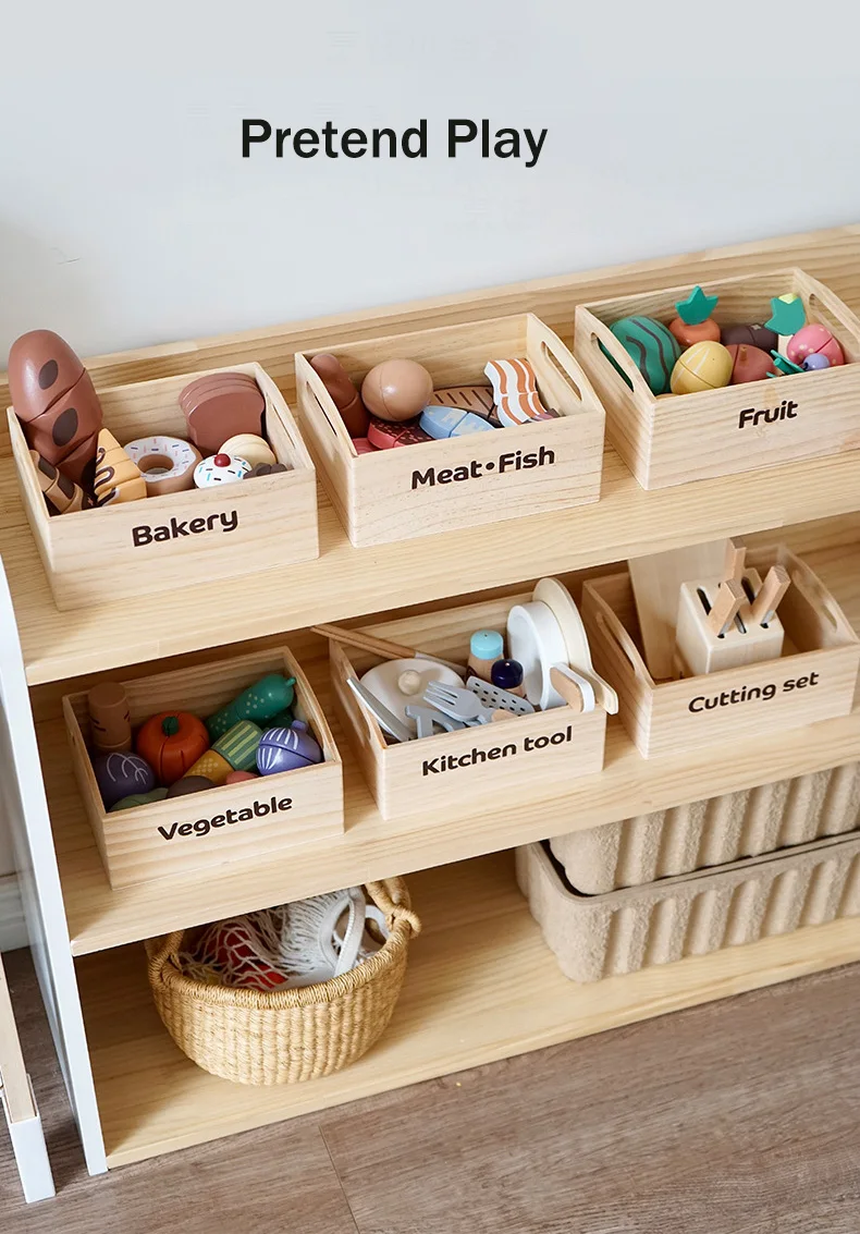 Wooden Pretend Play Kitchen Toys Cutting Food Accessories Set Fruit Vegetable Bakery Meat fish Early Educational Cognition Toys - Image 16