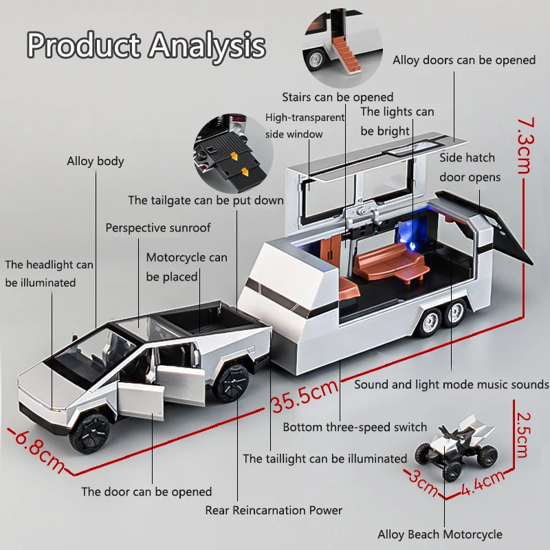 1:32 Simulated Pickup Truck Model Sound And Light Pull-Back Toy Car Metal Camper Van Boys Collection Ornaments Gift - Image 2