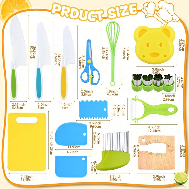11/17Pcs Montessori Kitchen Tools Set Cookware Baking Toy Kids Safe Knives With Cutting Board Toddlers Real Cooking Accessories - Image 3