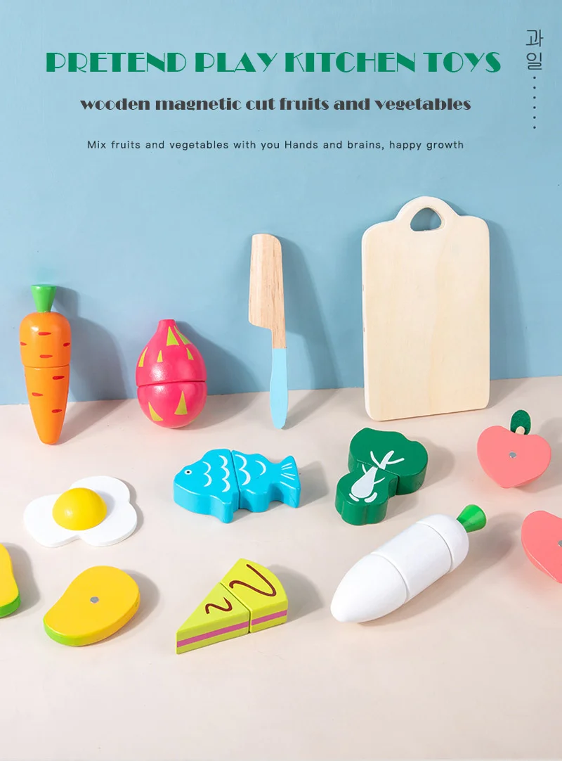 Magnetic Wooden Cutting Fruits Vegetables Pretend Play Simulation Kitchen Toys Classic Game Montessori Educational Toys For Kids - Image 44
