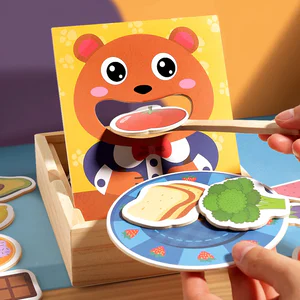 Simulated Wooden Box Bear Feeding Game For Early Childhood Education Fine Motor Training Food Cognition Role Playing Pretend Toy
