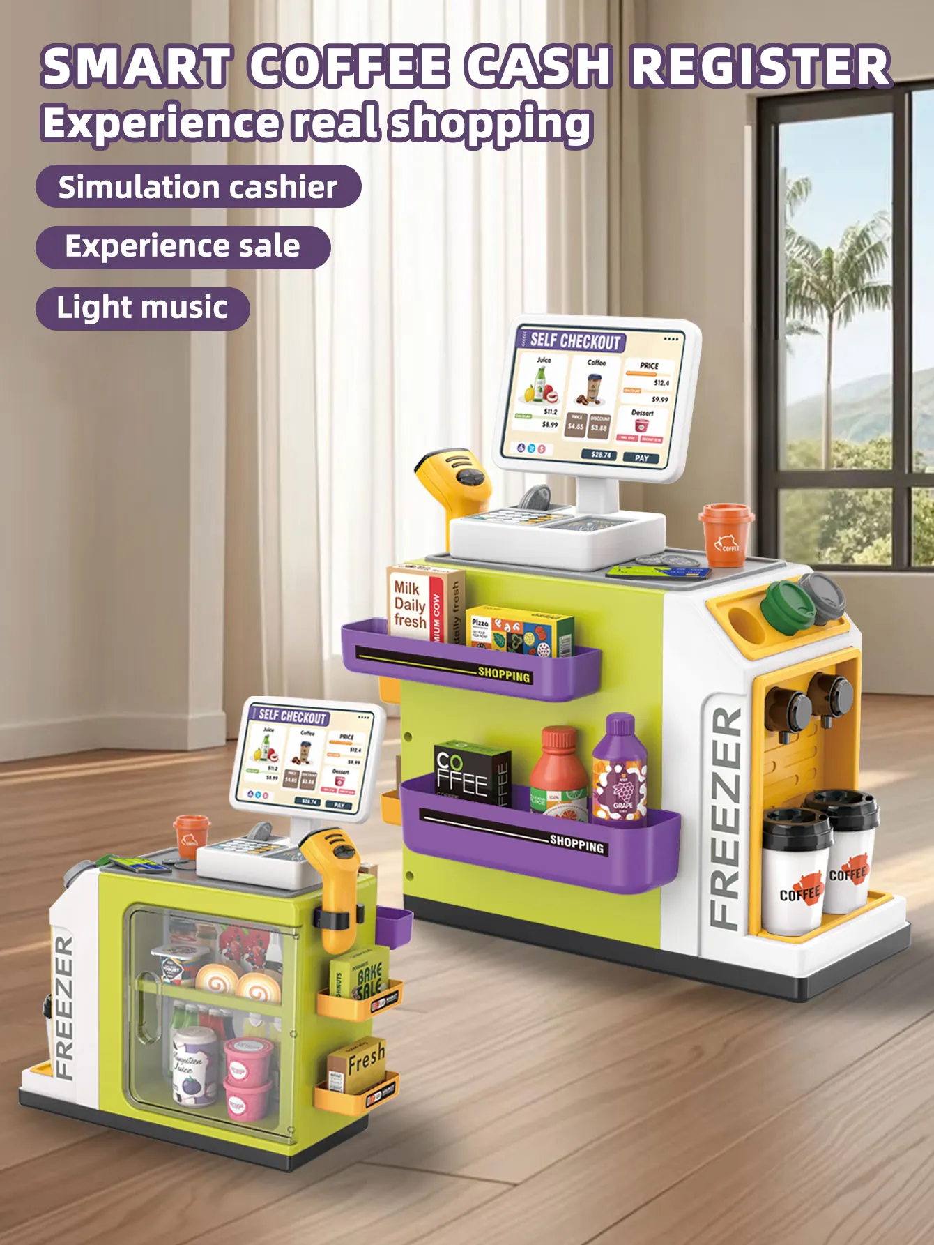 Mini Pretend Play Children's Toy Supermarket Shopping Counter Coffee Vending Counter Set - Image 10