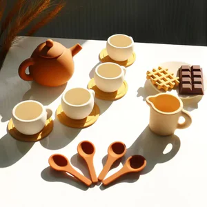 Silicone Tea Toys Pretend Play Kitchen Accessories Food Playset for Kids Role Play Game for Toddlers Girls Boys Gifts