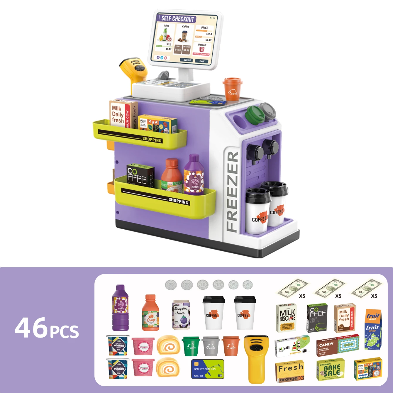 Mini Pretend Play Children's Toy Supermarket Shopping Counter Coffee Vending Counter Set - Image 8