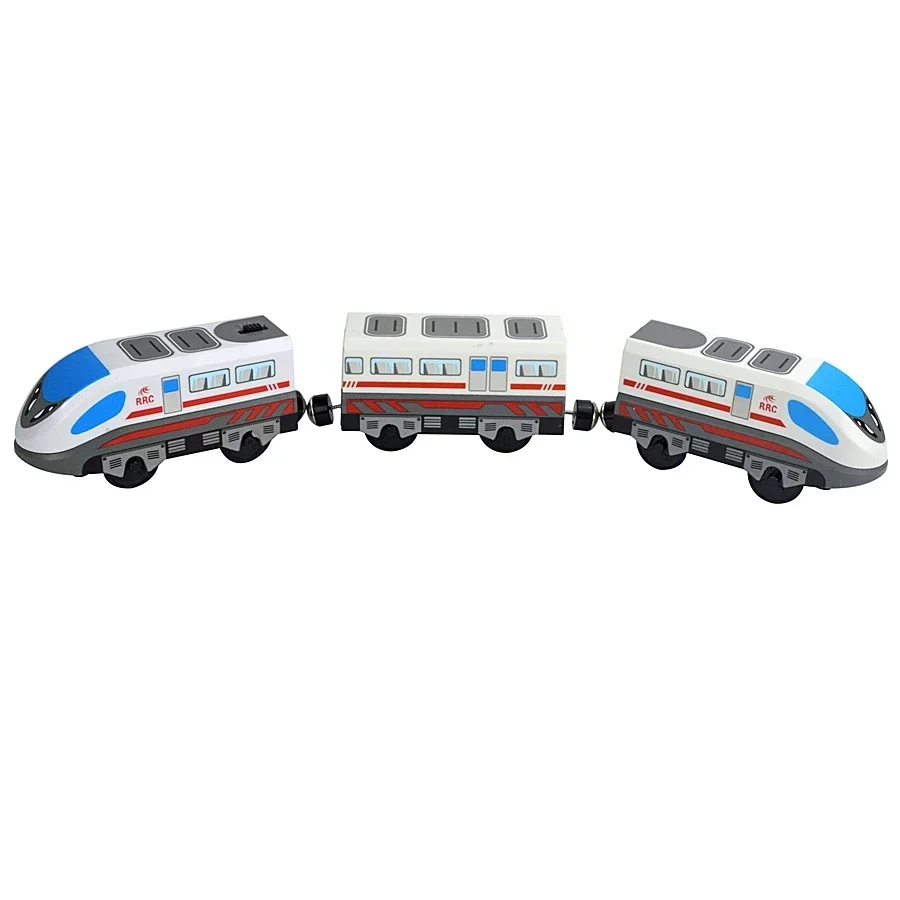 Magnetic Electric Train Car Locomotive Wooden Track Slot Diecast Railway With Two Carriages Train Wood Kid Toy Biro Leduo Track - Image 30