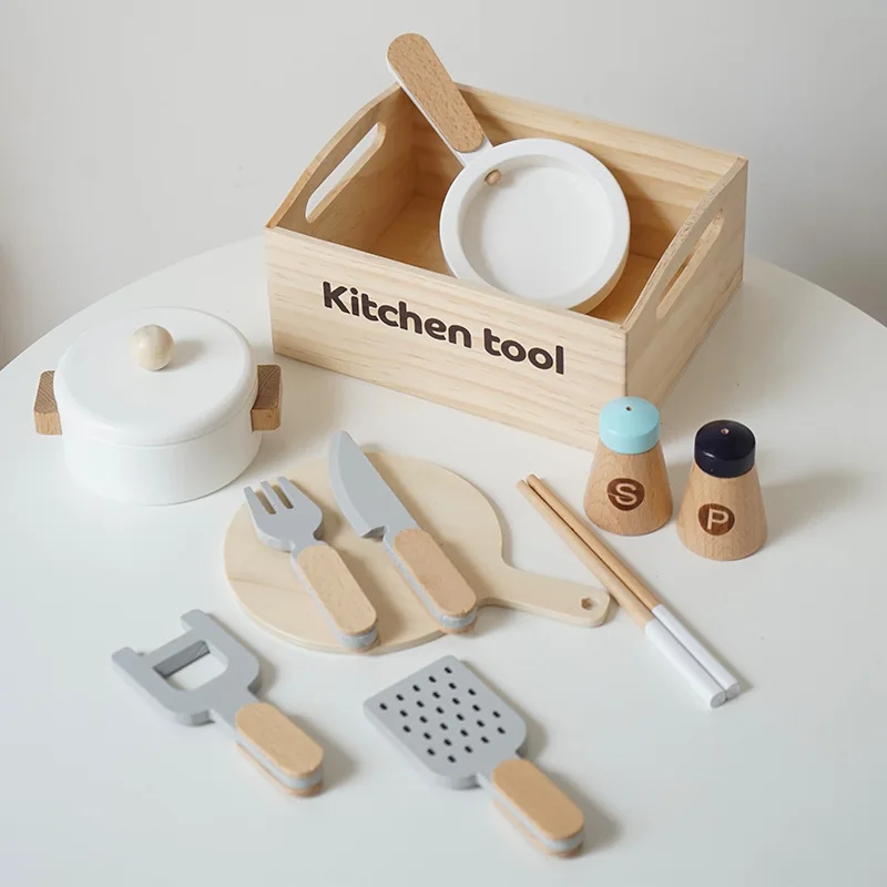 Wooden Pretend Play Kitchen Toys Cutting Food Accessories Set Fruit Vegetable Bakery Meat fish Early Educational Cognition Toys - Image 9