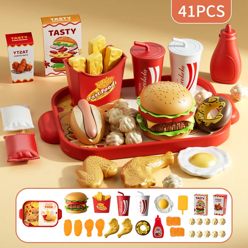 Kid Kitchen Toy Set Simulation Make Hamburger Pizza Fries Pretend Play Food Cooking Cutting Game Montessori Interactive Toy Gift - Image 9